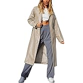 chouyatou Women's Casual Lapel Open Front Pu Faux Leather Long Trench Coat with Belt