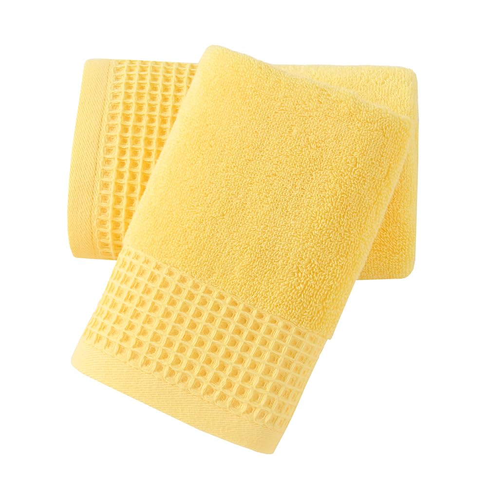 sense gnosis Waffle Weave Yellow Hand Towel Set of 2-100% Cotton Quick-Dry Soft & Absorbent Bathroom Decorative Bath Hand Towels 13" x 29"