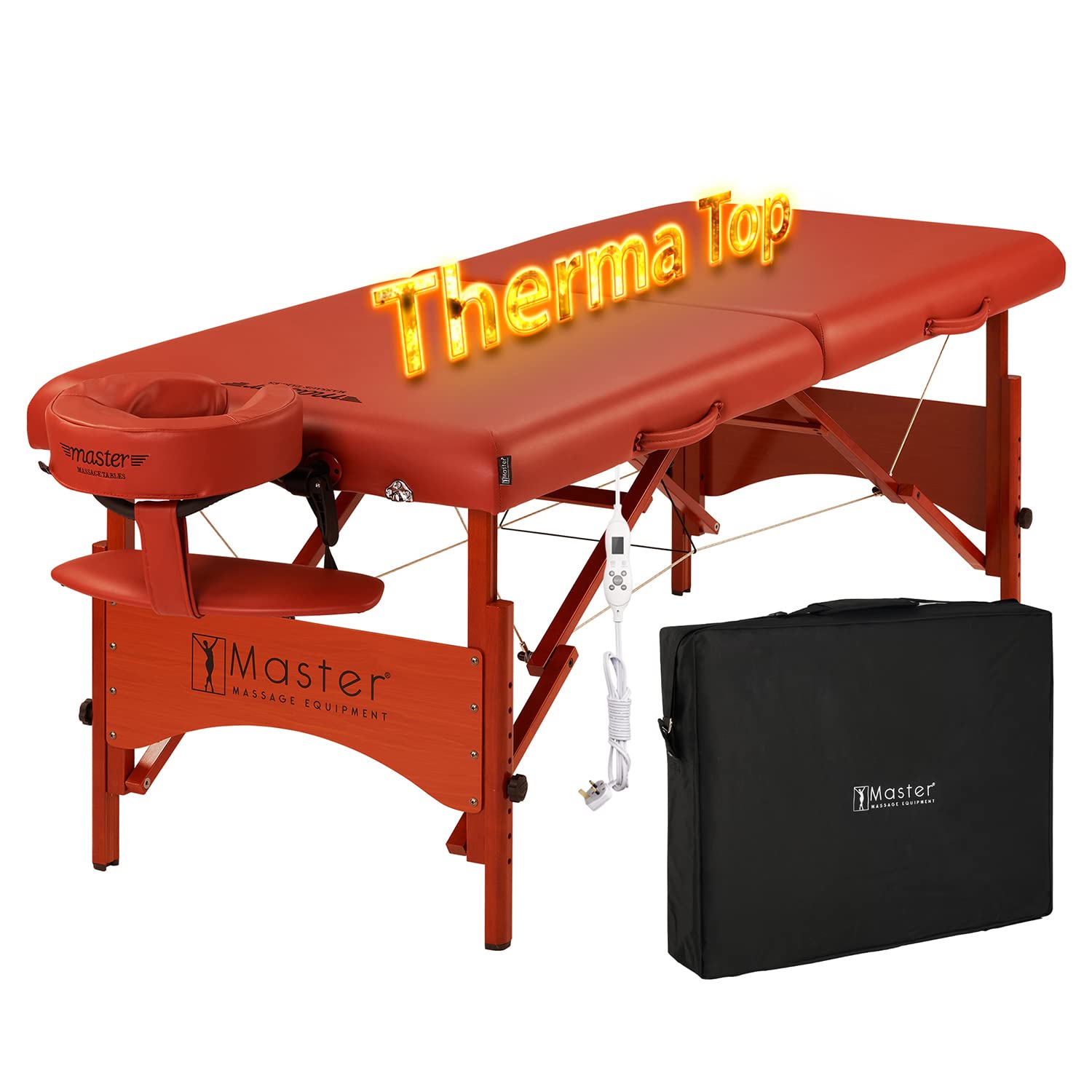 Master Massage Fairlane Adjustable Heating Top Wooden Portable Massage Table Massage Couch Foldable Beauty Bed Lash Bed Spa Couch Cinammon 70cm