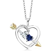 Gem Stone King 0.96 Ct Sky Blue Aquamarine Blue Created Sapphire 925 Silver and 10K Yellow Gold Lab Grown Diamond Pendant