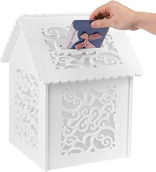 Unho Urne Mariage Blanche En Forme De Cabane Boite Pour Cartes Enveloppes De Fete En Pvc Rigide Tirelire Decoration Originale Pour Mariage Bapteme Anniversaire 41 X 27cm Amazon Fr Cuisine Maison