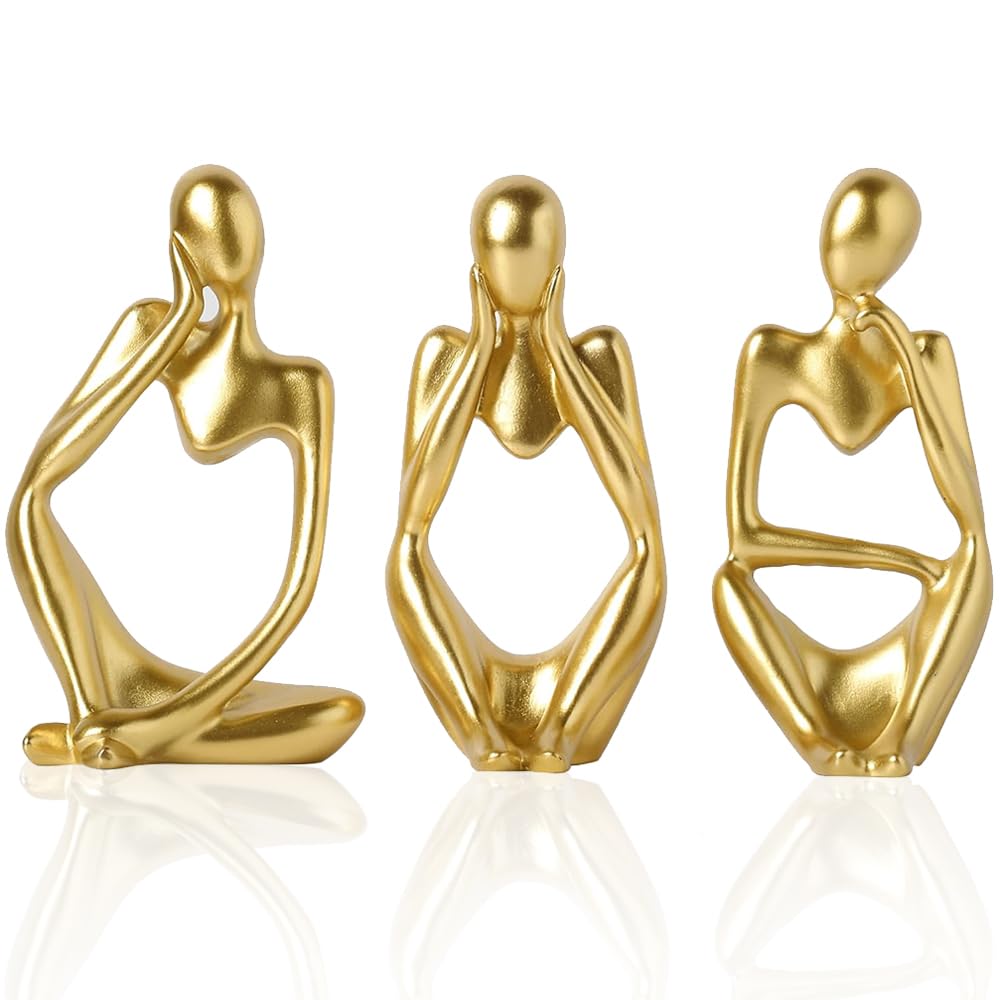 Photo 1 of Thinker Abstract Ornamental Statues for Home Decor, Set of 3 Resin Modern Collectible Sculptures for Office Bookshelf Desktop Decoration, Aesthetic Art Figurines Ornament Gift(3 Gold)