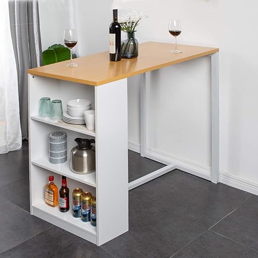 Amazon Com Dlandhome 47 Inches Bar Table Elegant Pub Dining Table With 3 Storage Racks Desk For Kitchen Home Gcbg1022 Kitchen Dining