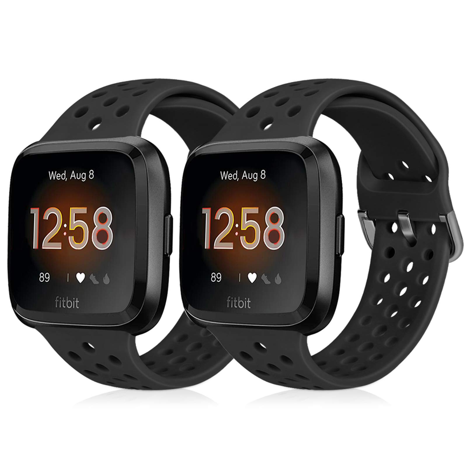 Runostrich Sport Strap Compatible with Fitbit Versa 2/Fitbit Versa/Versa Lite/SE, Soft Silicone Band Replacement Breathable Wristband Accessories for Smart Fitness Watch for Women Men (Black+Black)