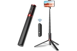 TONEOF Travel Tripod, Cell Phone Selfie Stick, 60 Inch All-in-1 Stand with Integrated Wireless Remote, Lightweight and Portable, Extendable Tripod for iPhone and Android (Red)