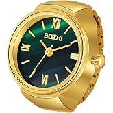 JewelryWe Finger Watch for Women - Stretchy Elastic Band Round Simple Dial Quartz Ring Watches for Daily and Office
