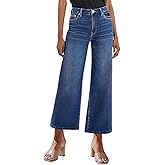 Genleck Women's Wide Leg Jeans – Cropped High Waisted Petite Trendy Jeans Button Stretchy Capri Baggy Loose Fit Denim Pants