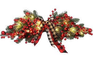 THAISU Christmas Swag Wreaths,27.6Inch Artificial Christmas Decorative Swag,Pine and Berry Swag Wreath for Front Door Window Mantels Wall Home Decor