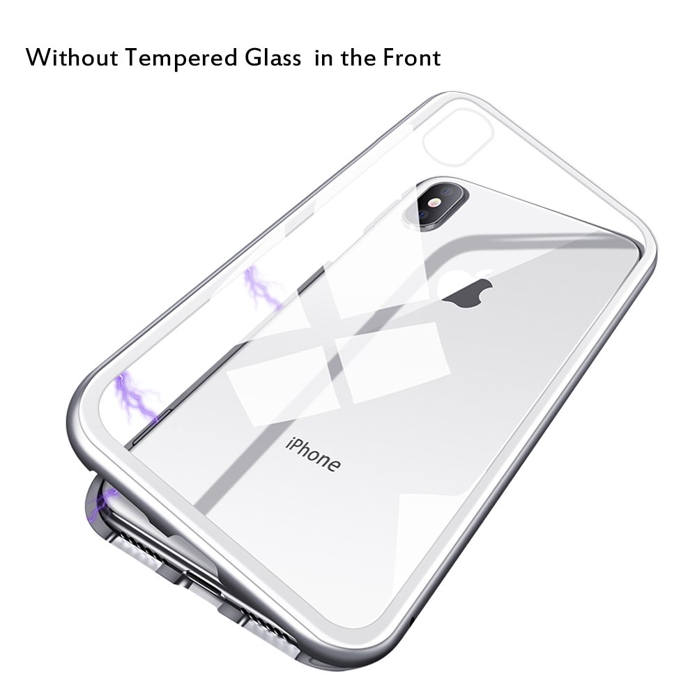 iPhone X Case,Tophie Slim Fit Ultra-Thin Case Lightweight, [Magnetic Adsorption Technology] [Metal Frame] [Clear Tempered Glass Back] [Support Wireless Charging] for iPhone