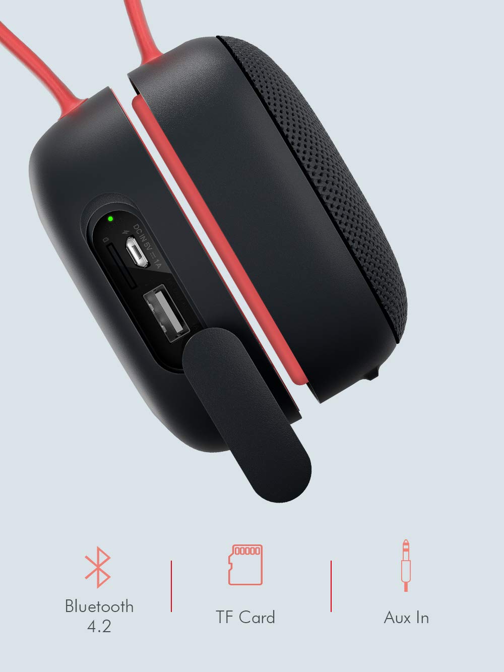 HAVIT Enceinte Bluetooth V4.2, Haut Parleur Boîte à Musique, IPX7 étanche, 30 Heures de Jeu avec Batterie 4000mAh, Microphone intégré, Siri/Google Assistant/Chat Vocal Pris en Charge(E5 Noir Rouge)