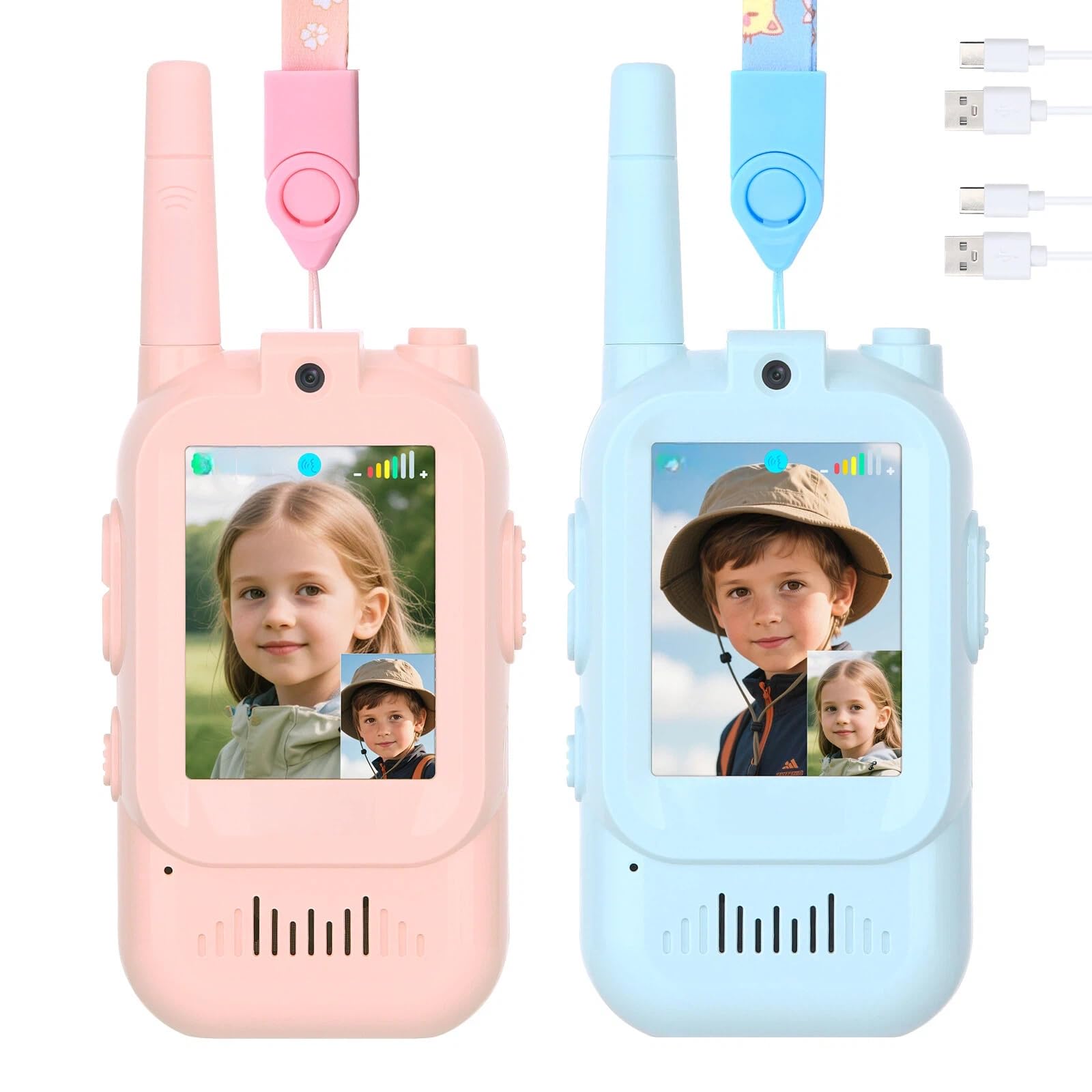 Reiie Walkie Talkies,Video Walkie Talkies for Kids，for 3 4 5 6 7 8 Years Old Boys and Girls,Four Sound Effects Available Birthday Gifts Easter Presents,(BLUE+Pink)-2 Pack