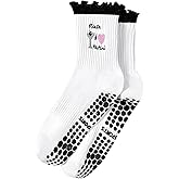 Century Star Cute Pilates Grip Socks Ruffle Frilly Yoga Crew Socks for Women-Non Slip Athletic Sticky Workout Barre Hospital