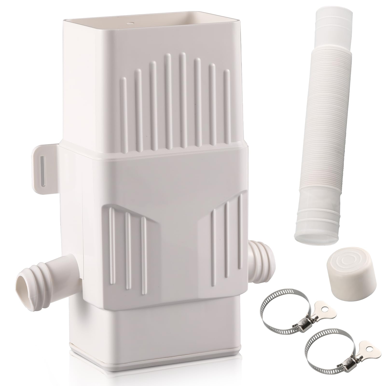 Photo 1 of Rainwater Collection System, Rain Barrel Diverter Kit for 2x3”and 3x4” Downspouts, with Filtration and Hose, Rain Diverter, Downspout Diverter, White