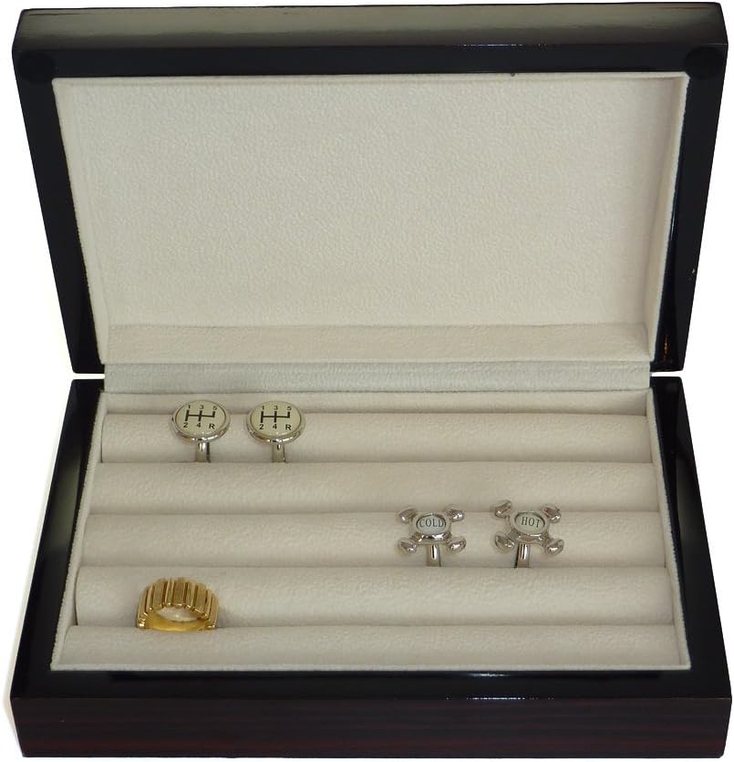 TimelyBuys Ebony Lacquer Cufflink Case & Ring Storage Organizer Men's