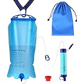 SimPure Gravity Water Filter, Portable Gravity-Fed Water Purifier with 3L Bag, Tree Strap, BPA Free Survival Gear and Equipment for Camping Hiking Emergency Preparedness