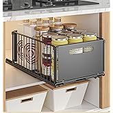 YunNasi Pull Out Cabinet Organizer Slide Out Drawer Storage Shelves Cupboard Organiser Sliding Cabinet Basket for Kitchen No Drilling and Nailing (Black, 1Piece 9.8" W X15 D X 7.5" H)