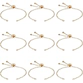 FASHEWELRY 10Pcs 18K Gold Plated Cable Chains Bracelet Adjustable Slider Bracelet Slider Extender Chains with Cubic Zirconia Ends for Woman Girl Jewelry Making, 7.87 Inch Long