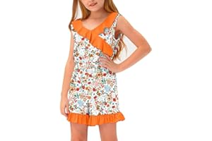 BesserBay Girls Summer Sleeveless Romper Ruffle Trim Casual Jumpsuit 4-14 Years
