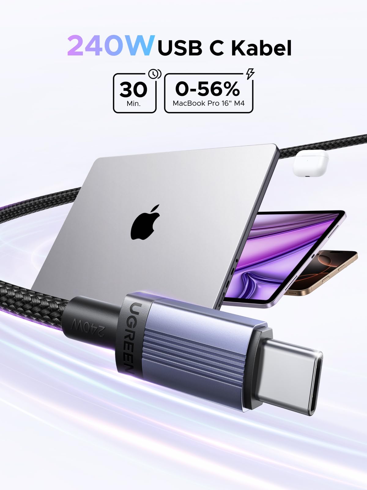 UGREEN USB C Kabel 240W Ladekabel USB-C PD 3.1 Schnellladekabel PPS USB C auf USB C Kabel für iPhone 17/Air/16/15 Serie, MacBook Pro/Air, iPad Pro, Galaxy S25, Pixel, XPS, Steam Deck usw（2M 2 Stück 2