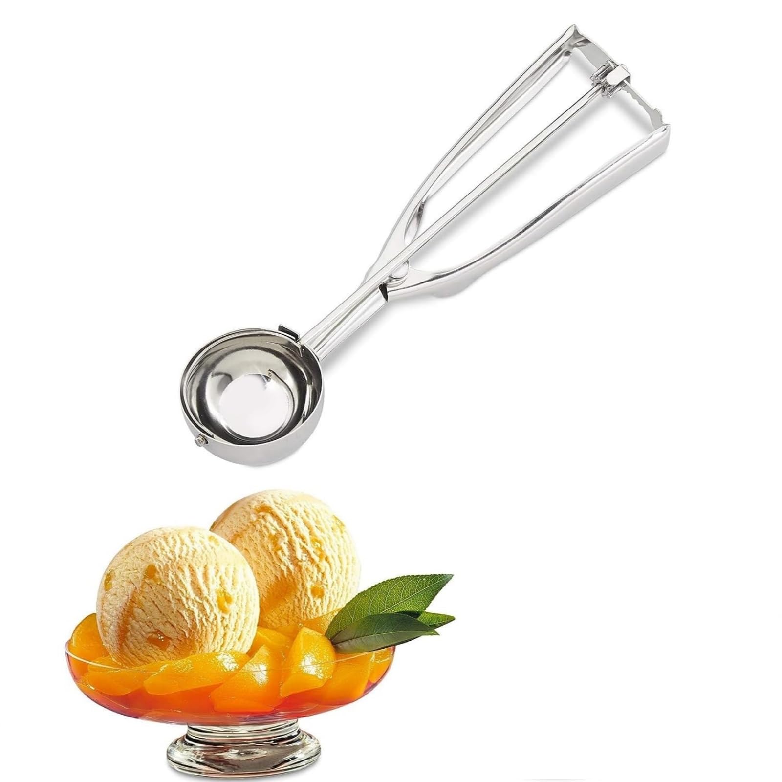 Ice Cream Scooper with Trigger Spring Handle, Stainless Steel Ice Cream Scoop Cookie Scoop Ice Cream Scoops Baking Spoon Scoopers for Fruit, Ice Cream, Mashed Food(4CM)