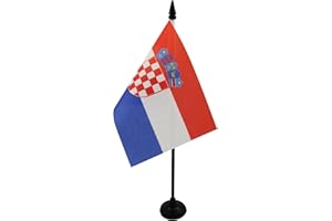 Croatia Table Flag 4'' x 6'' - Croatian Desk Flag 15 x 10 cm - Black plastic stick and base - AZ FLAG