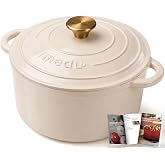 Parmedu 5.5QT Enameled Cast Iron Dutch Oven for Sourdough Bread White | Non-Stick Pot for Slow Cooking &amp; Home Meals, Oven Safe up to 500℉, Easy to Clean, PFAS Free, Beginner-Friendly
