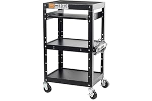 Pearington AV Presentation Cart Stand for Video Projector, TV, Laptop Computers, Printers, Metal Construction Rolling Storage Cart with Adjustable Shelves, 4 Wheels, 4 Outlets, 12ft Cord, Black