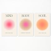 Adyggefy Art Positive Aura Aesthetic Posters 3 Piece Colorful Aura Gradient Canvas Wall Art Spiritual Soul Body Mind Quote Print Painting Danish Pastel Wall Decor for Yoga 12x16in Unframed