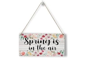 HTBIG Rustic Spring Sign Wood Wall Art Wall Hanging Decor Funny Spring Holiday Decorations Flower Decor Wooden Decorative Plaque Sign for Flower Lovers Home Farmhouse Garden Spring Is in The Air
