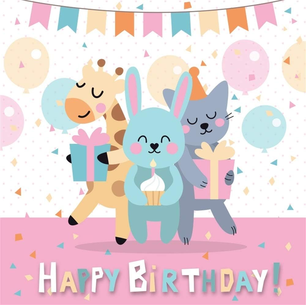 Amazon Com Aofoto 5x5ft Polyester Cartoon Confetti Balloons Backdrop Girls Kids Baby Happy Birthday Bunting Flags Banner Rabbit Cat Giraffe Photography Background For Birthday Party Photo Studio Props Camera Photo