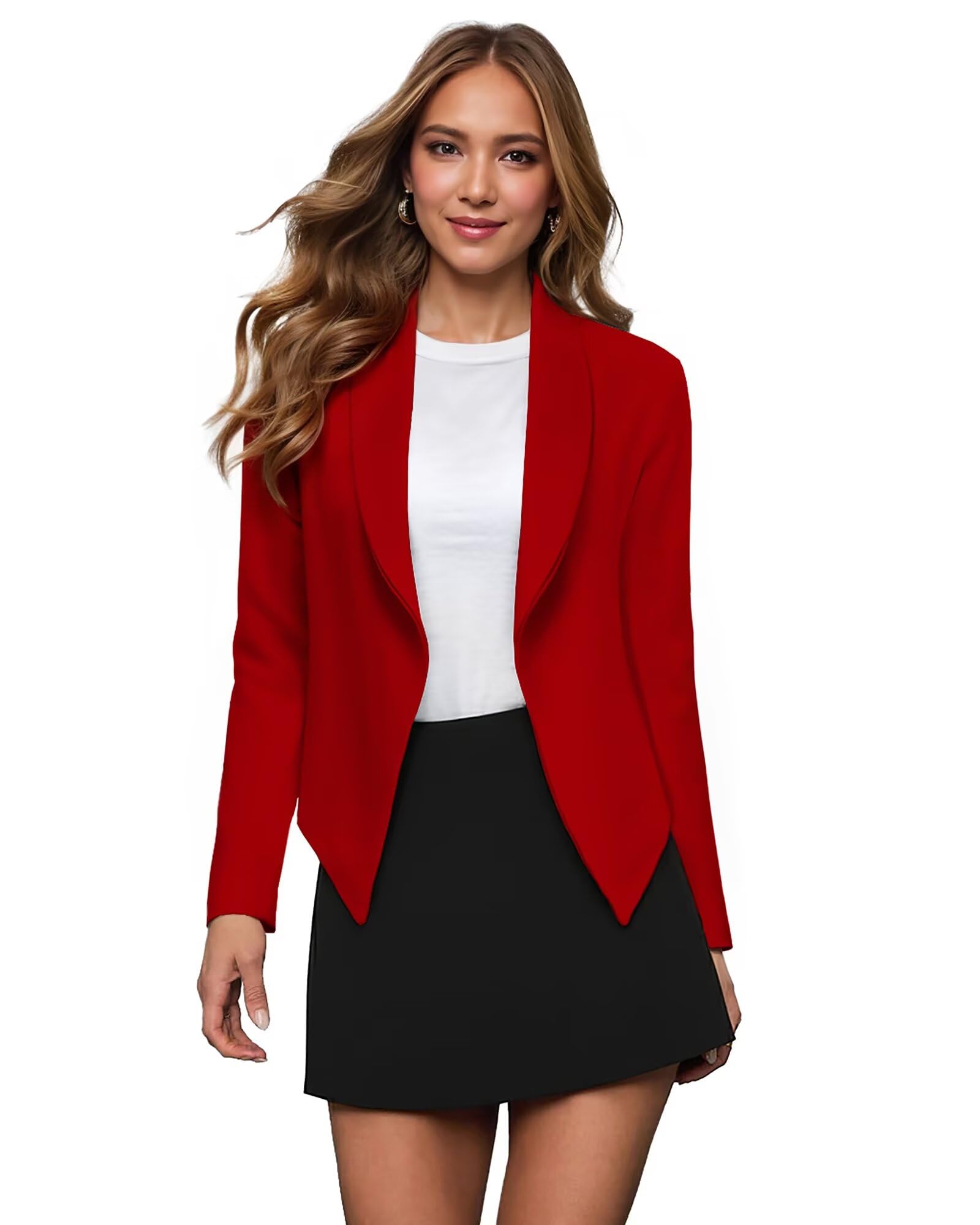 Photo 1 of & Company Womens Casual Work Office Blazer Open Front Heavy Ponti Shawl Collar Long Sleeve Jacket JK1134 9789 RED XL