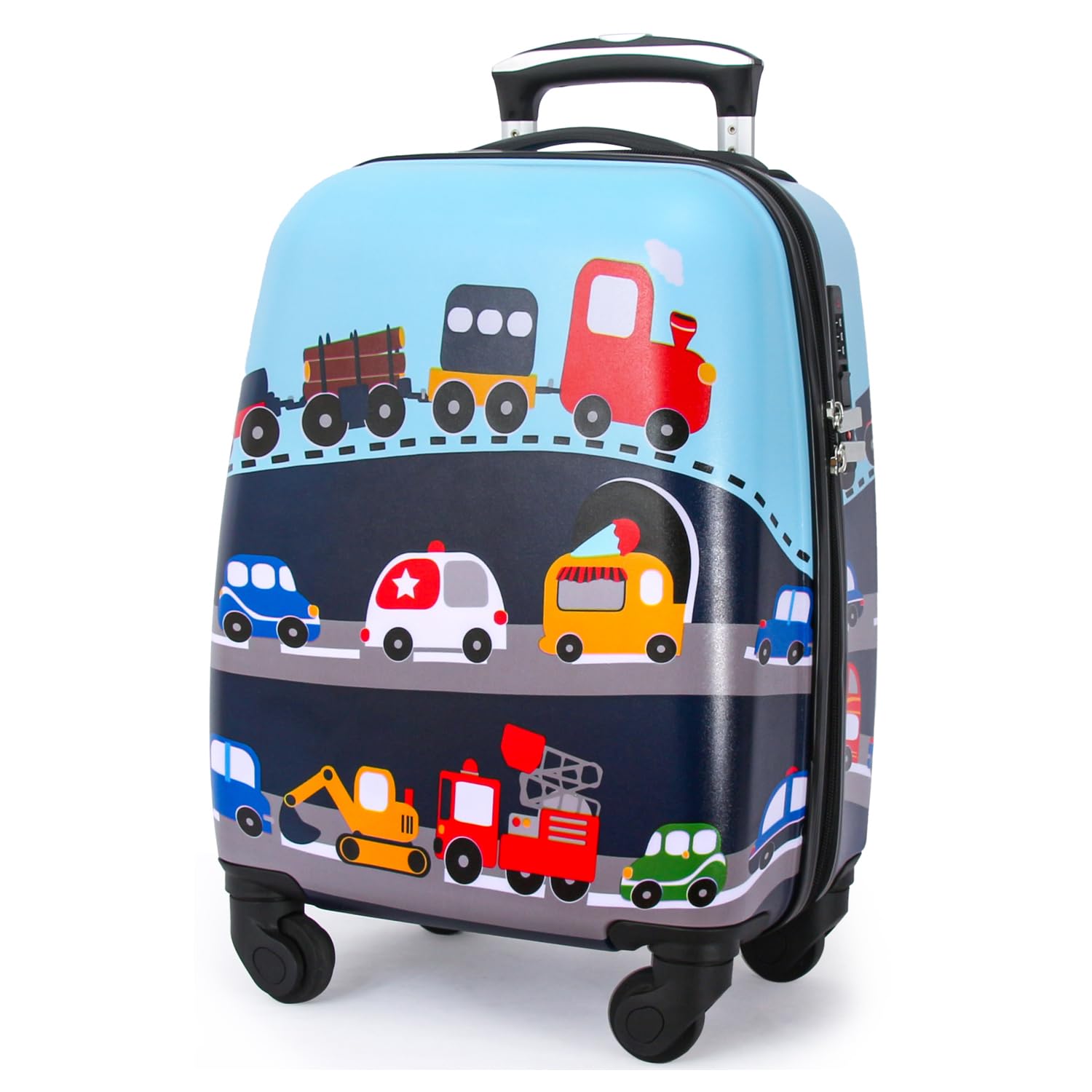 Lttxin Kids Rolling Luggage with Wheels Hard Shell Carry On Suitcase 18 inch for Toddler Boys Veholes