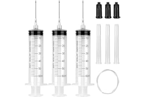 A AKRAF 3 Pack 60ml Syringe with 55.1” Tube and Needle 16G 1.5”, Large Luer Lock Syringes with Cap for Fluid Suction Injector, Drawing Oil, Fluid, Water, Lab