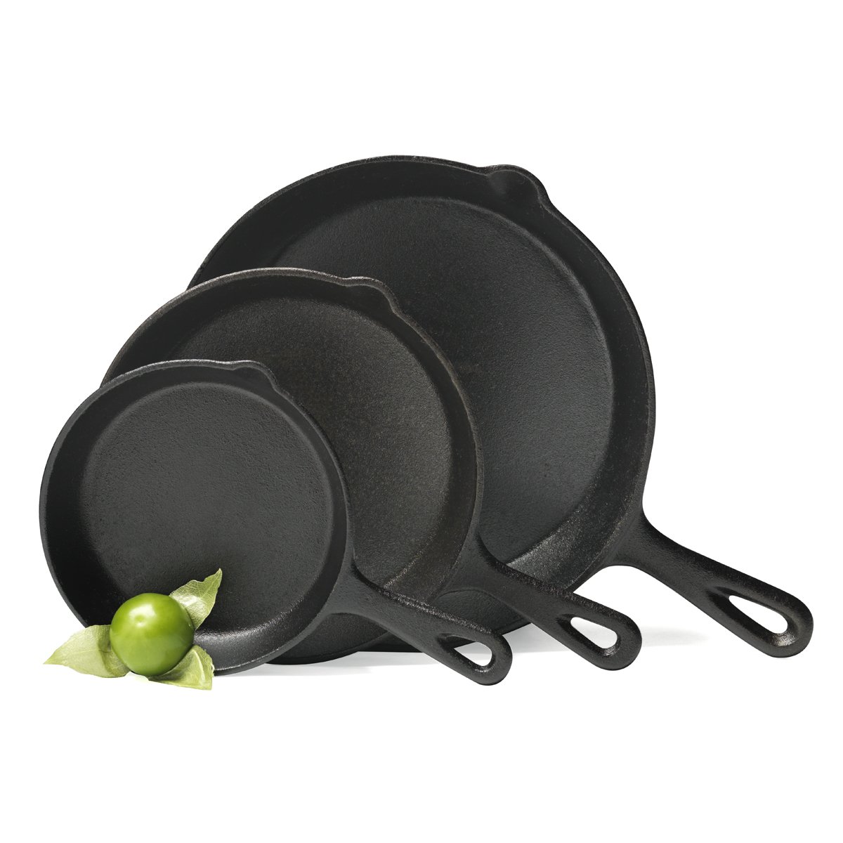Basic kitchen 3 Piece Cast Iron Fry Pan Set Skillets Cook Stove Top Oven Black by 3A1Y