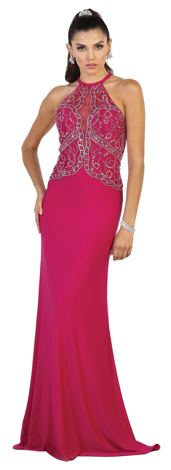 Royal Queen RQ7490 Halter Stretchy Prom Evening Gown (6, Magenta)
