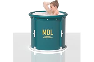 MANDLA 31.5" Extra Large Foldable Bathtub, Portable tub for Adults,Family Soaking Tub, Affordable,Lightweight,One second collapsible bathtub (Round, Navy Blue)