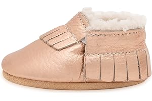 BirdRock Baby Sherpa Moccasins - Cozy, Genuine Leather Winter Shoes for Boys and Girls