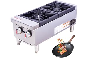 EASYROSE Gas Hot Plate 2 Burner Natural Gas Stove 12" Commercial Stove Top Countertop Gas Range Commercial Cooking Equipment 60,000 BTU, ETL Listed