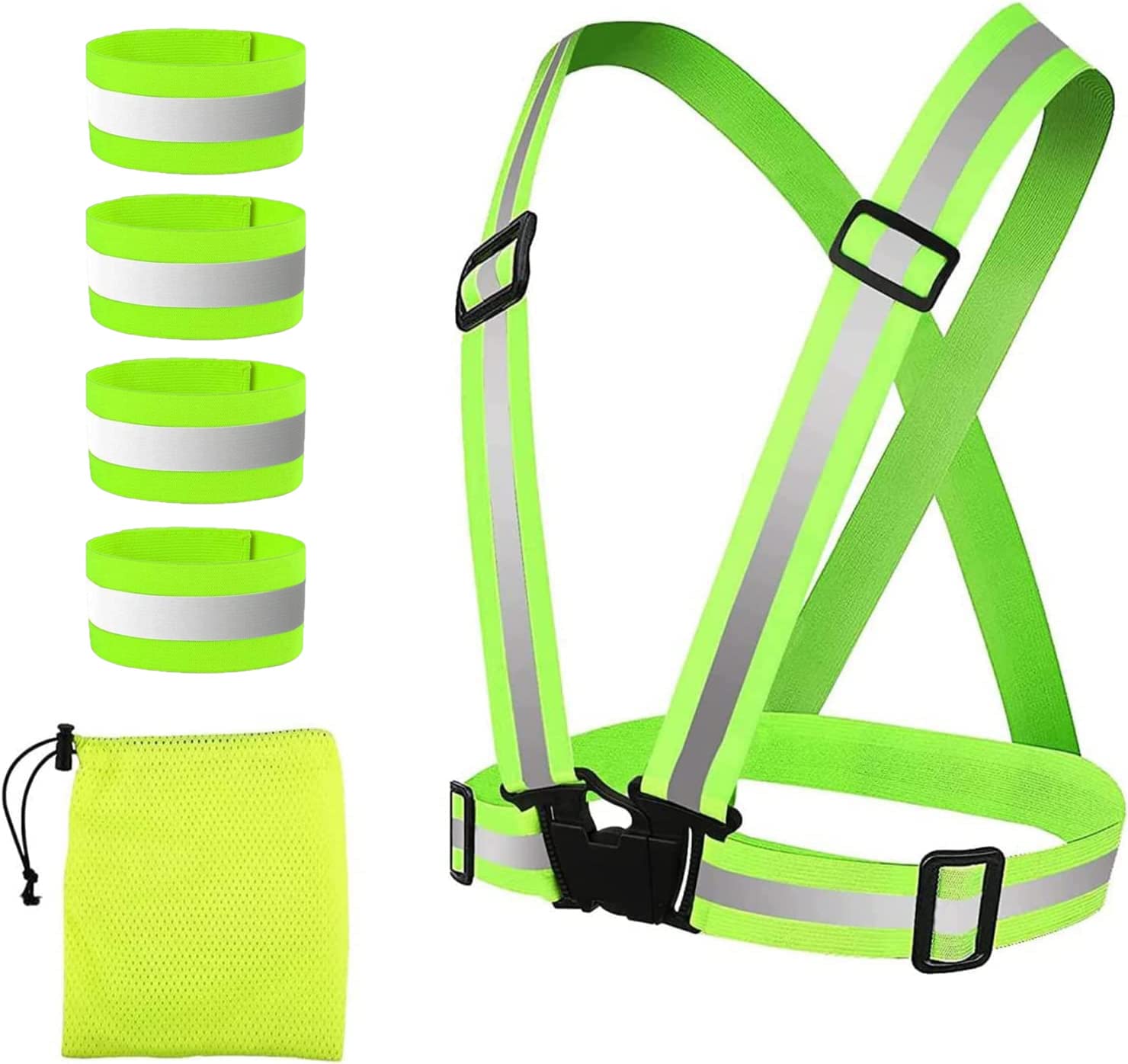 Aohcae Reflective Vest, Kids High Visibility Reflective Running Jackets with 2Pairs of Reflective Armbands Adjustable High Vis Straps Belt for Women & Men, Safety Running Jogging Cycling Walking Dog