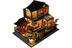 Wooden Dollhouse Miniature Japanese DIY Dollhouse Villa Kit 3D Model Creative Gifts for Friends and Parents(Japanese Style Vi
