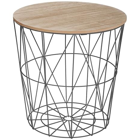 Atmosphera Korbtisch Beistelltisch Metall Korb Mit Holz Deckel 47 X