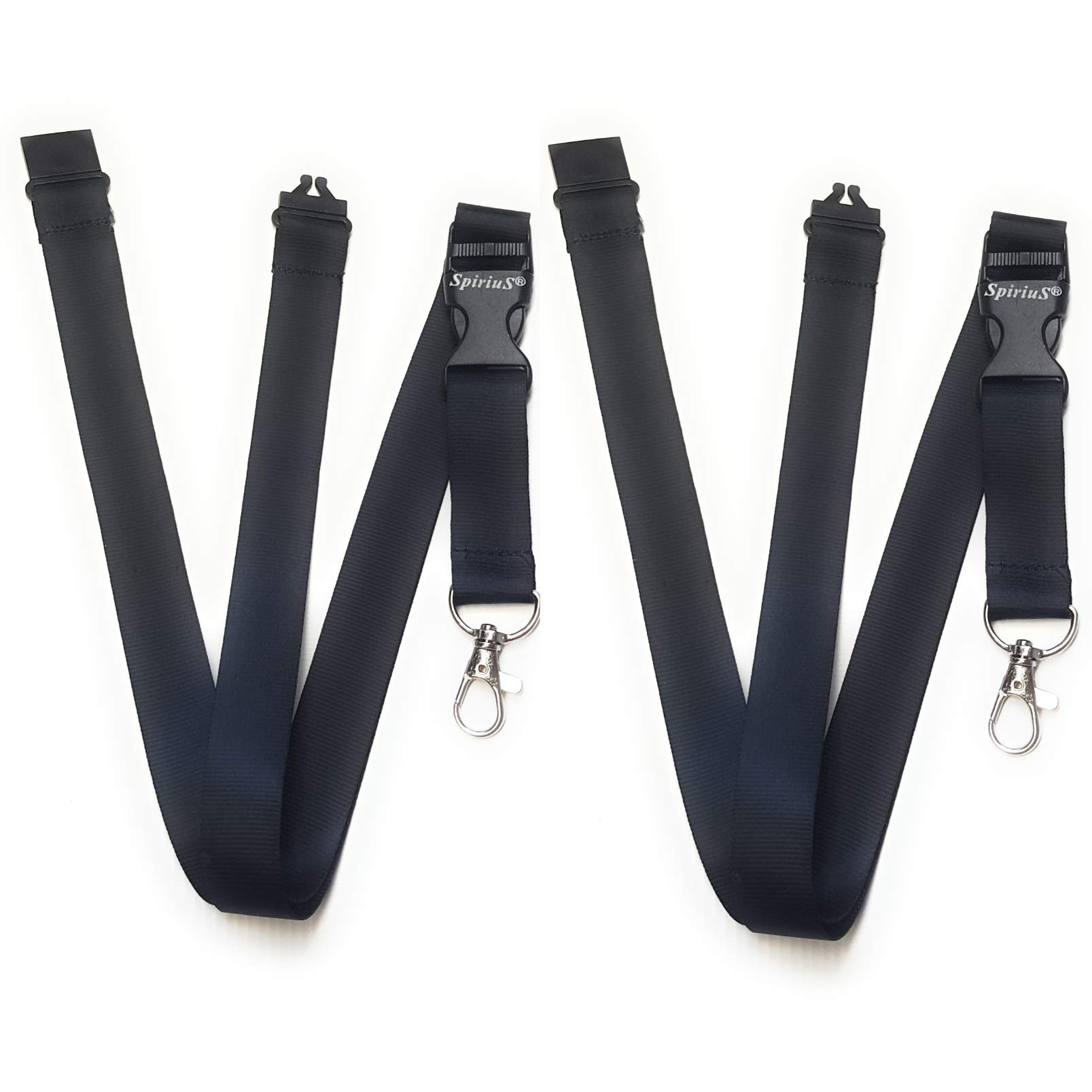 SpiriuS 2 Lanyards Neck Strap for id Badge holder with metal clip original SET (2X BLACK)