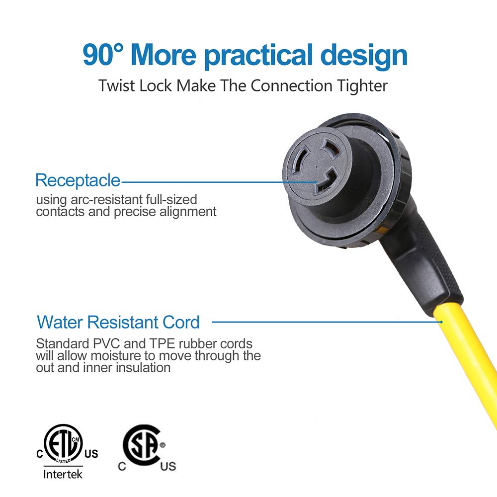 Outlets 30A 25FT Power Cable STJW , TREKPOWER RV Extension Cord Boat to Shore/RV TT30R TO 10/3