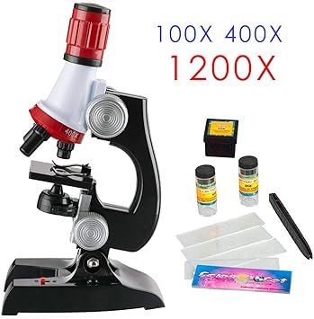Assemble Kids Microscope Science kit with Slides Educational Beginner Microscopes Kit with LED 100X 400X and 1200X Magnification for Kids Students (Microscope)