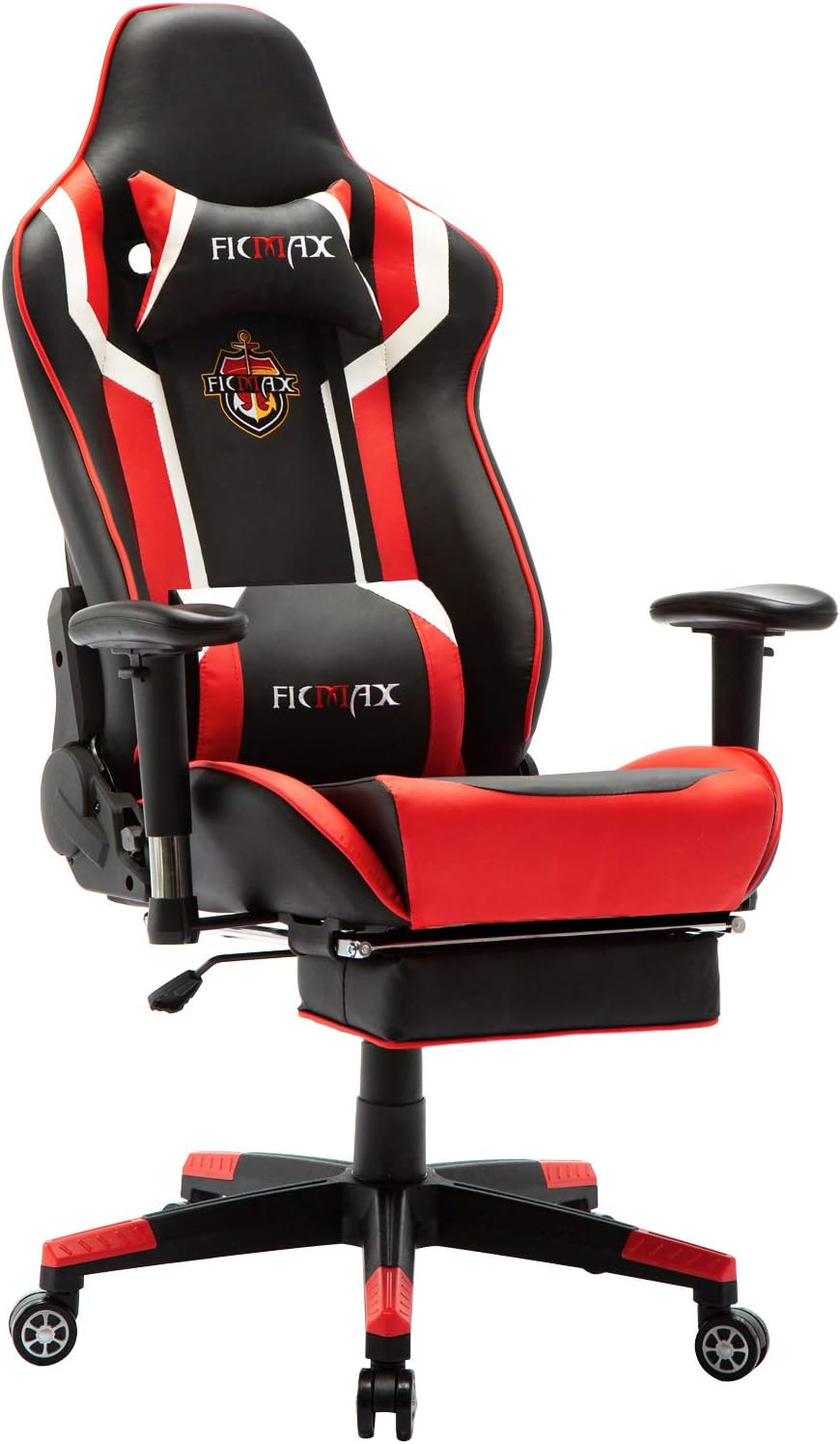 Ficmax Gaming Chair for Computer with Massage Lumbar Support and Retractable Footrest, PU Leather Office Recliner for Gamer E-Sports Racing Style Armchair PC Chair for Gaming with Headrest