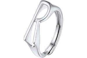 SILVERCUTE Initial Ring S925 Stamped Alphabet A-Z Stacking Ring Sterling Silver Sideways Statement Rings for Women Men, Adjustable Size #6-#12 Letter Name Ring with Gift Box