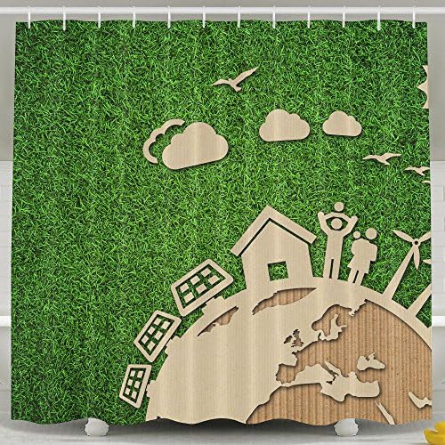 ZiXia Environmental Green Energy Concept Illustration With Cardboard Cut Out On Grass House Decor White Shower Curtains 6072inch Polyester Artwork Print