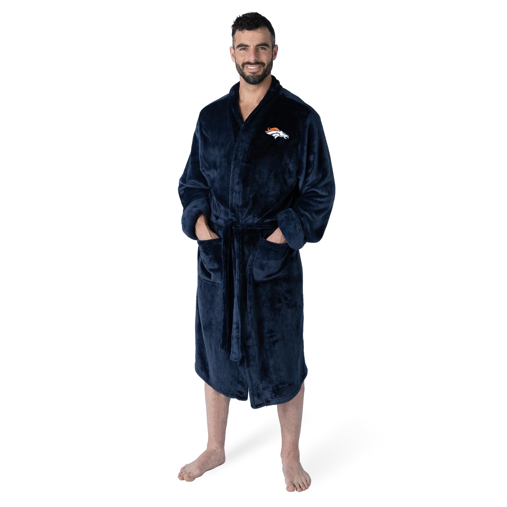 NFL Denver Broncos Adult Unisex Silk Touch Bathrobe, Small/Medium, Navy, Officially Licensed Loungewear, Soft Plush Polyester Image