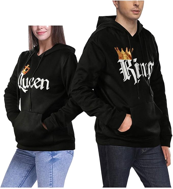 King Queen sudadera con capucha para parejas para mujeres y hombres, día de San Valentín