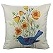 All Smiles Outdoor Patio Throw Pillow Covers Birds Décor Vintage Spring Decorative Cushion Cases Decoration Flower Pillowcase 18x18 Set of 4